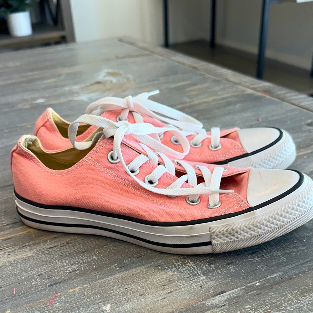 Converse Coral Canvas Sneakers with White Laces